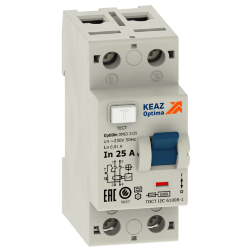ВДТ без защиты от сверхтоков OptiDin DМ63-2225-AС-УХЛ4 (2P, 25, 30mA), 254166