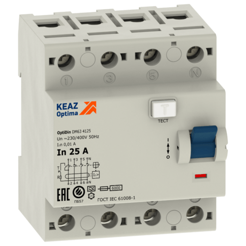 ВДТ без защиты от сверхтоков OptiDin DМ63-4225-AС-УХЛ4 (4P, 25, 30mA), 254201